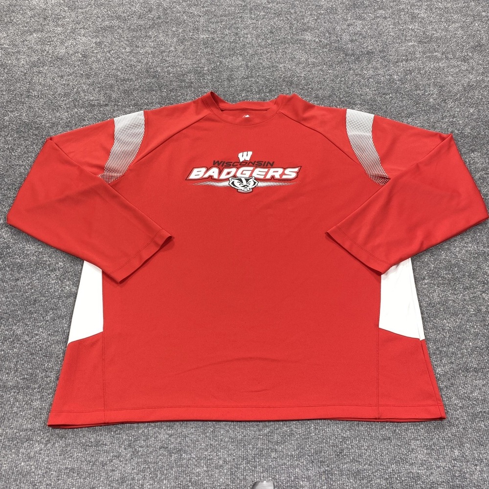 Wisconsin Badgers Sweatshirt Mens 2XL Red Performance Crewneck‎ Majestic